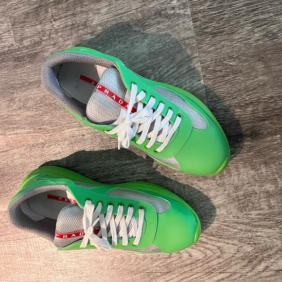 Prada Men's Lime Green and Gray Sneakers Size 10 - Picture 1 of 8